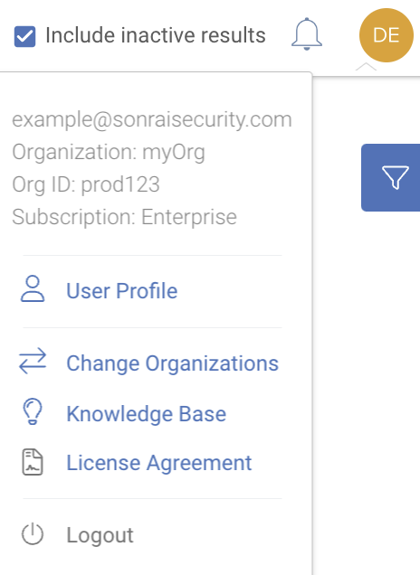 Profile details in Sonrai, including Organization Id.