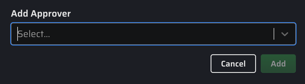 The Add Approver modal, showing a search field where users can type to find and add approvers from the CPF system.